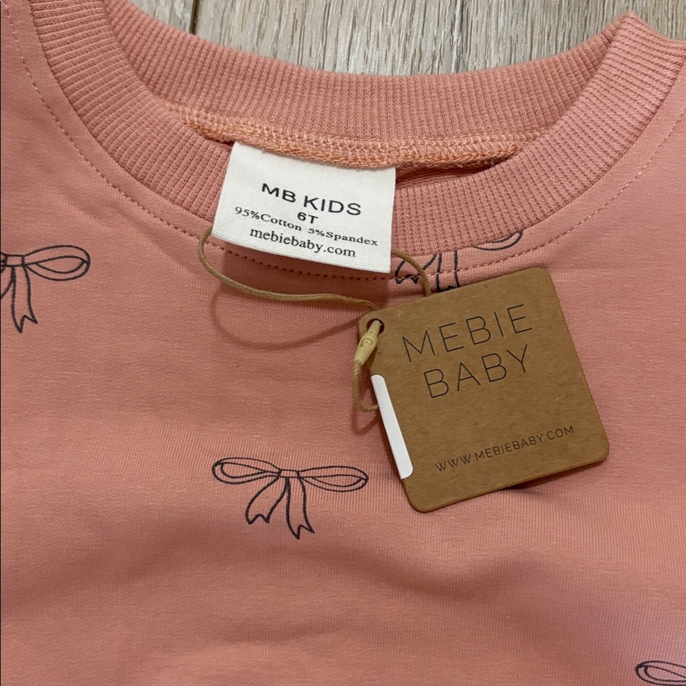 Mebie Baby Pink Ribbon Ruffle French Terry Set - Picture 2 of 3